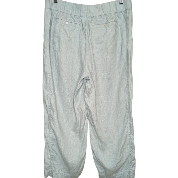 J Jill Pants Pure 100% Linen Wide Barrel Leg Crop Pockets Med Light Sage Green - Picture 2 of 5